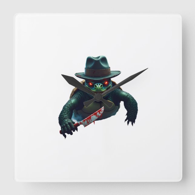 Creepy Scary Halloween Turtle T-Shirt Square Wall Clock (Front)