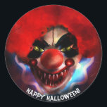 Creepy Scary Killer Clown Halloween Party Favour Classic Round Sticker<br><div class="desc">Customize with any text. Matching items in my store.</div>