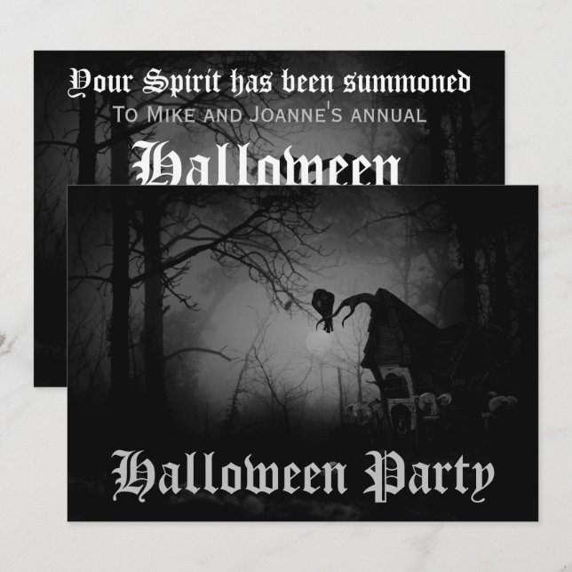 Creepy Scary Raven in Forest Halloween Party Invitation (Front/Back)