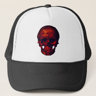 Creepy Scary Spooky Red Skull Trucker Hat