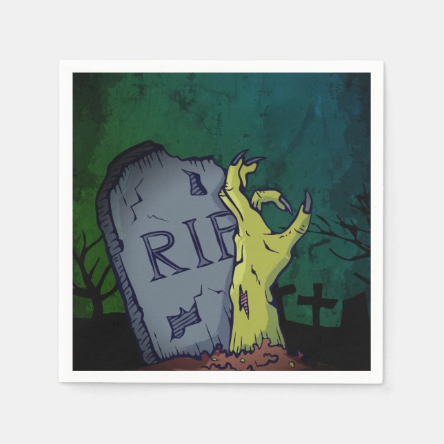 Creepy Scary Zombie Hand Grave Halloween Party Napkin (Front)