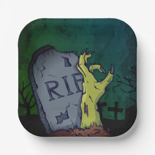 Creepy Scary Zombie Hand Grave Halloween Party Paper Plate