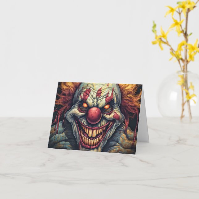 Creepy Sideshow Carnival Funhouse Clown Halloween Card (Yellow Flower)
