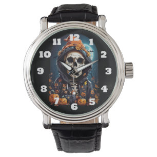 Creepy Skeleton & Autumn Pumpkins Halloween Watch