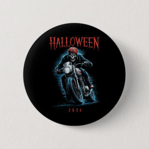 Creepy Skeleton Biker On Motorcycle Halloween 2024 2 Inch Round Button