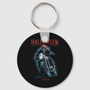Creepy Skeleton Biker On Motorcycle Halloween Spoo Keychain