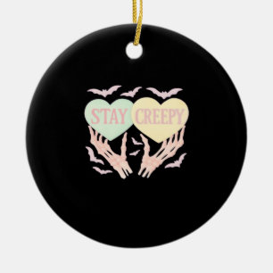 Creepy Skeleton Hand Holding Hearts Pastel Goth  Ceramic Ornament