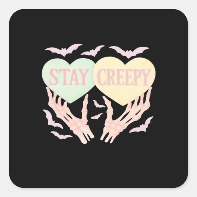 Creepy – Skeleton Hand Holding Hearts Sweet And Sp Square Sticker (Front)
