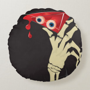 Creepy Skeleton Hand Spooky Eyes Cake Halloween Round Pillow