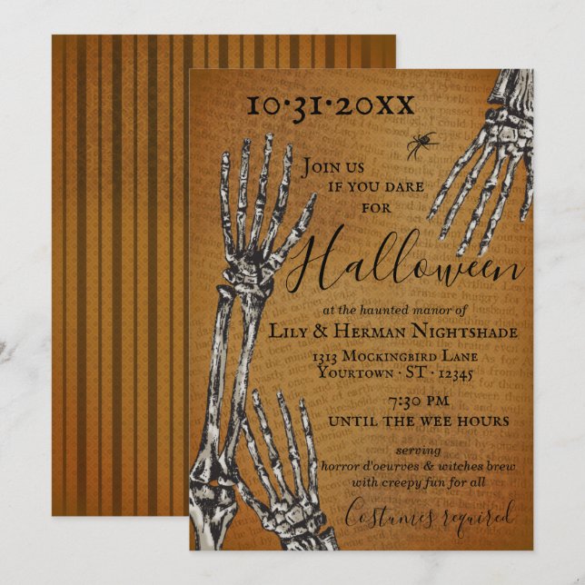 Creepy Skeleton Hands Halloween Party Invitation (Front/Back)