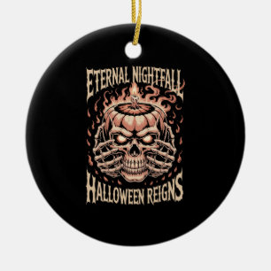 Creepy Skeleton Hands Pumpkin Skull Ceramic Ornament