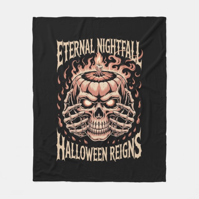 Creepy Skeleton Hands Pumpkin Skull Fleece Blanket (Front)