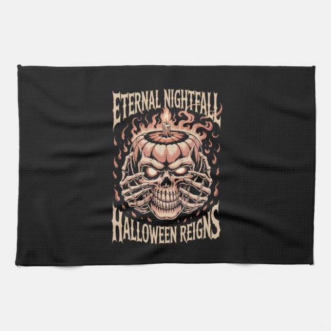 Creepy Skeleton Hands Pumpkin Skull Kitchen Towel (Horizontal)