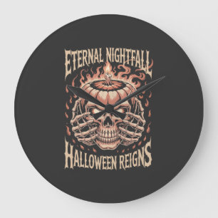 Creepy Skeleton Hands Pumpkin Skull Large Clock