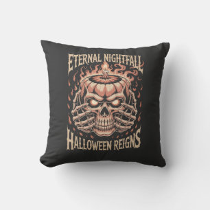 Creepy Skeleton Hands Pumpkin Skull Throw Pillow