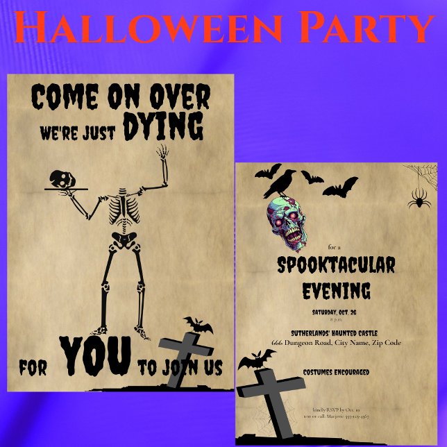 Creepy Skeleton Spooktacular Halloween Party Invitation (Creator Uploaded)