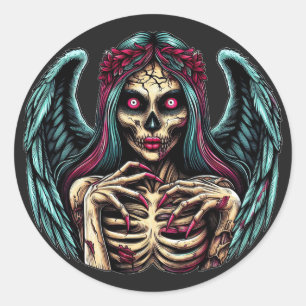 Creepy Skeleton Zombie Angel Dark Fantasy art Classic Round Sticker