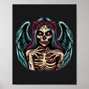 Creepy Skeleton Zombie Angel Dark Fantasy art Poster
