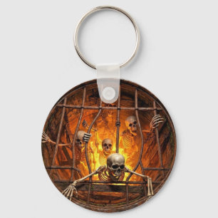 Creepy Skeletons Trapped in Fiery Dungeon Well Keychain