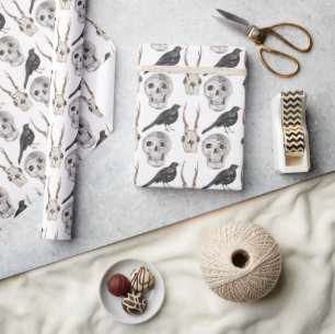Creepy Skull Black Raven Crow Wrapping Paper