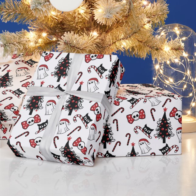 Creepy Skull Ghost and Vampire Cat Wrapping Paper (Holidays)