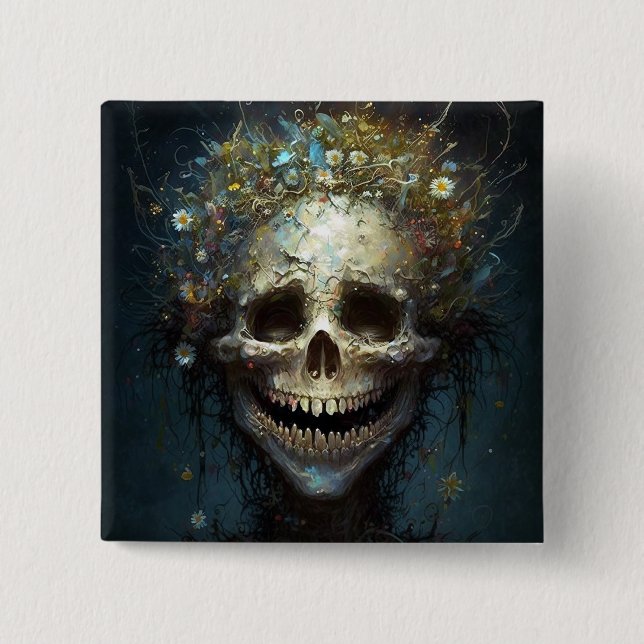 Creepy Skull Gothic Dark Fantasy Art Button (Front)