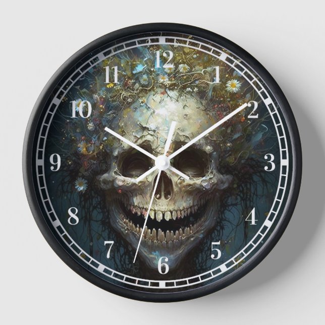 Creepy Skull Gothic Dark Fantasy Art Clock (Front)
