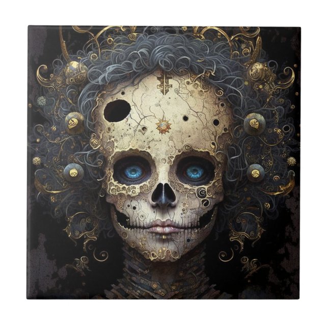 Creepy Skull Gothic Dark Fantasy Art Tile (Front)