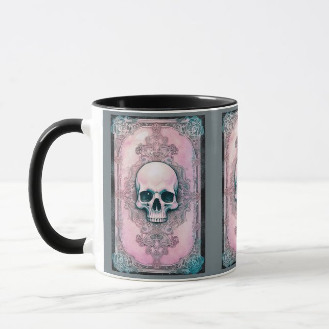 Creepy Skull Green and Pink Halloween Mug (Left)