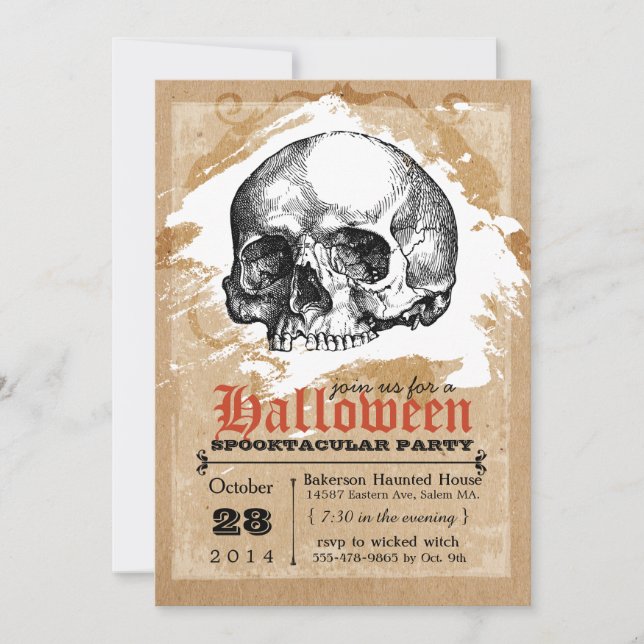 Creepy Skull Halloween Party Invitations (Front)
