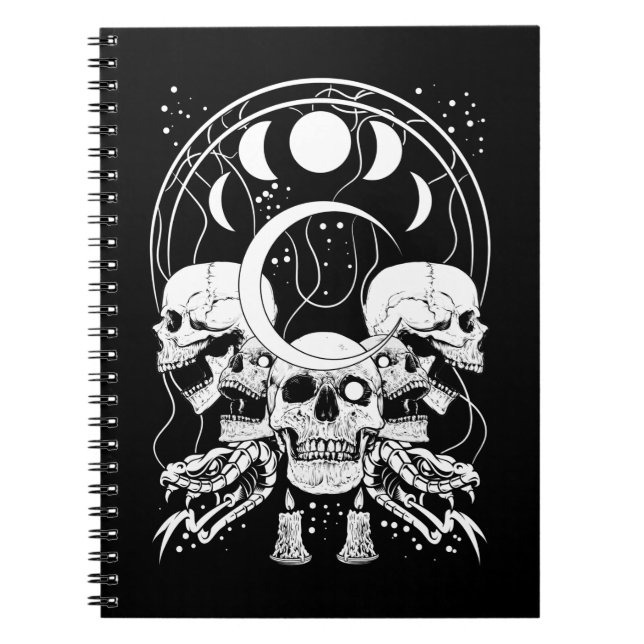 Creepy Skulls Crescent Gothic Moon Phases Snake Notebook (Front)