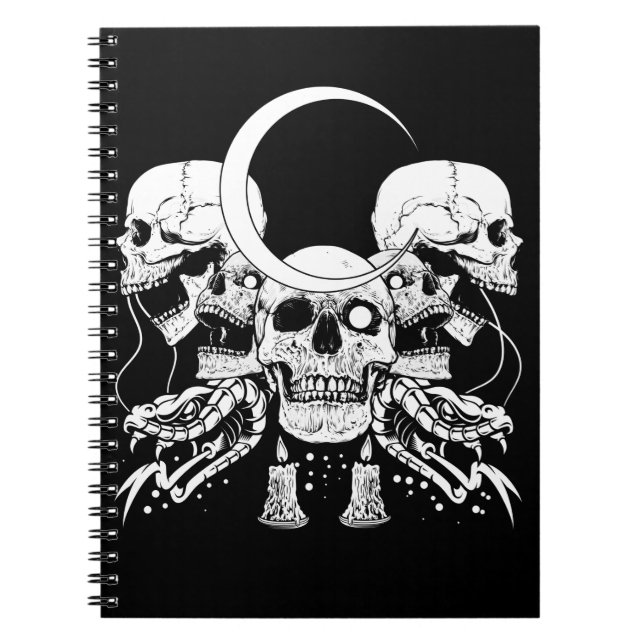 Creepy Skulls Crescent Gothic Moon Witchy Snake Notebook (Front)