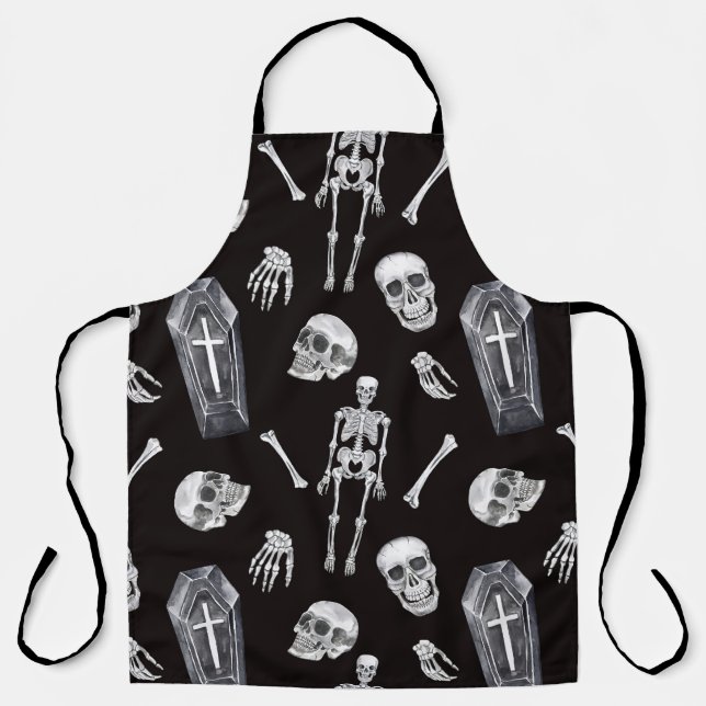 Creepy Skulls: Halloween Watercolor Pattern Apron (Front)