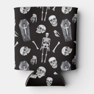 Creepy Skulls: Halloween Watercolor Pattern Can Cooler