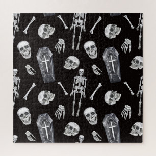 Creepy Skulls: Halloween Watercolor Pattern Jigsaw Puzzle