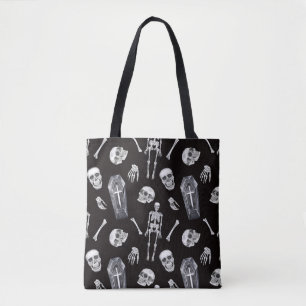 Creepy Skulls: Halloween Watercolor Pattern Tote Bag