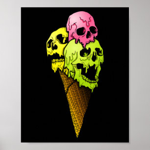Creepy Skulls Icecream Horror Colourful Halloween  Poster
