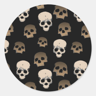 Creepy Skulls Pattern 3D Effect Black Background Classic Round Sticker