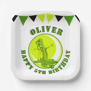Creepy Slime Monster Kid`s Name Happy Birthday Paper Plate