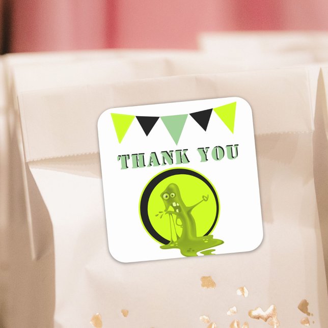 Creepy Slime Monster Thank you Kid`s Birthday Square Sticker (Creator Uploaded)
