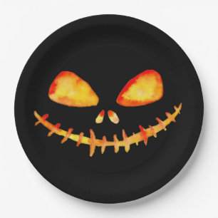 Creepy Smiling Jack O' Lantern Face Paper Plate