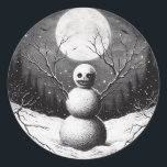Creepy Snowman Horror Christmas Classic Round Sticker<br><div class="desc">These stickers feature a creepy looking snowman with a creepy little face under a full moon in a snowy landscape.  They're a fun sticker to add to a Christmas present or Christmas card.  These stickers will be appreciated by anyone who likes horror or goth designs.</div>