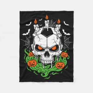 Creepy Soccer Skull Halloween Candle Pumpkins  Fleece Blanket