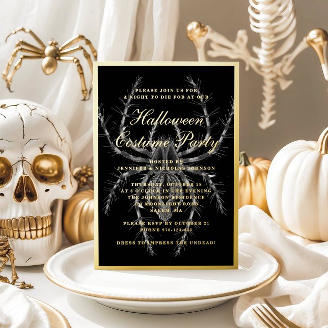 Creepy Spider Halloween Costume Party Gold  (Creepy Spider Halloween Costume Party Gold Foil Invitation)