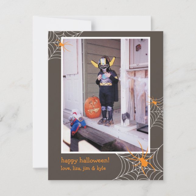 Creepy spider web frame custom photo Halloween Card (Front)