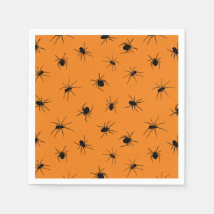Creepy Spiders Orange Halloween Party Napkin