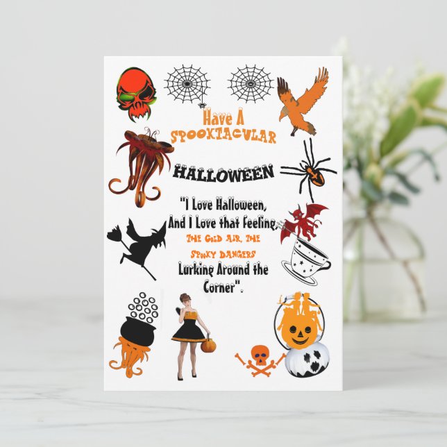 Creepy Spooktacular Symbols Halloween Quote Card (Standing Front)