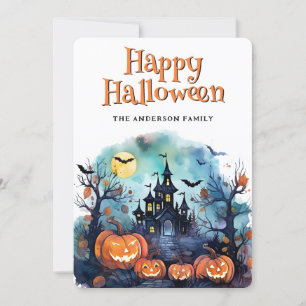 Creepy Spooky Jack O'Lanterns Bats Halloween Card