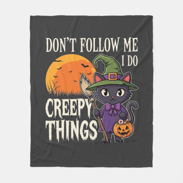 Creepy Things Halloween Cat Witch Design_1 Fleece Blanket (Front)