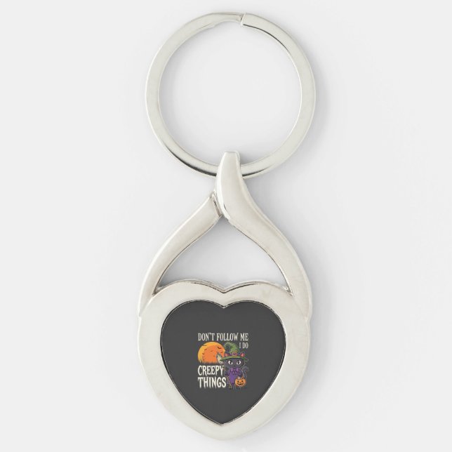 Creepy Things Halloween Cat Witch Design_1 Keychain (Front)